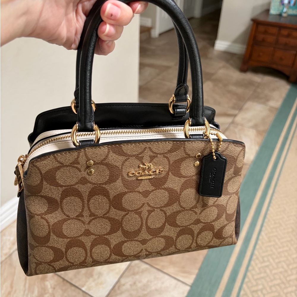 Coach Mini Lillie Carryall In Signature Canvas & Leather Chain Khaki Brown. - Picture 12 of 14